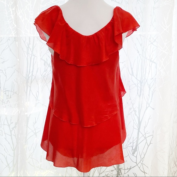 Forever 21 silk orange layered ruffle rows scoop neck tank top sleeveless blouse - Picture 3 of 6